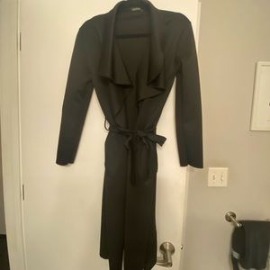 Boohoo Black Waterfall Tie Waist Duster